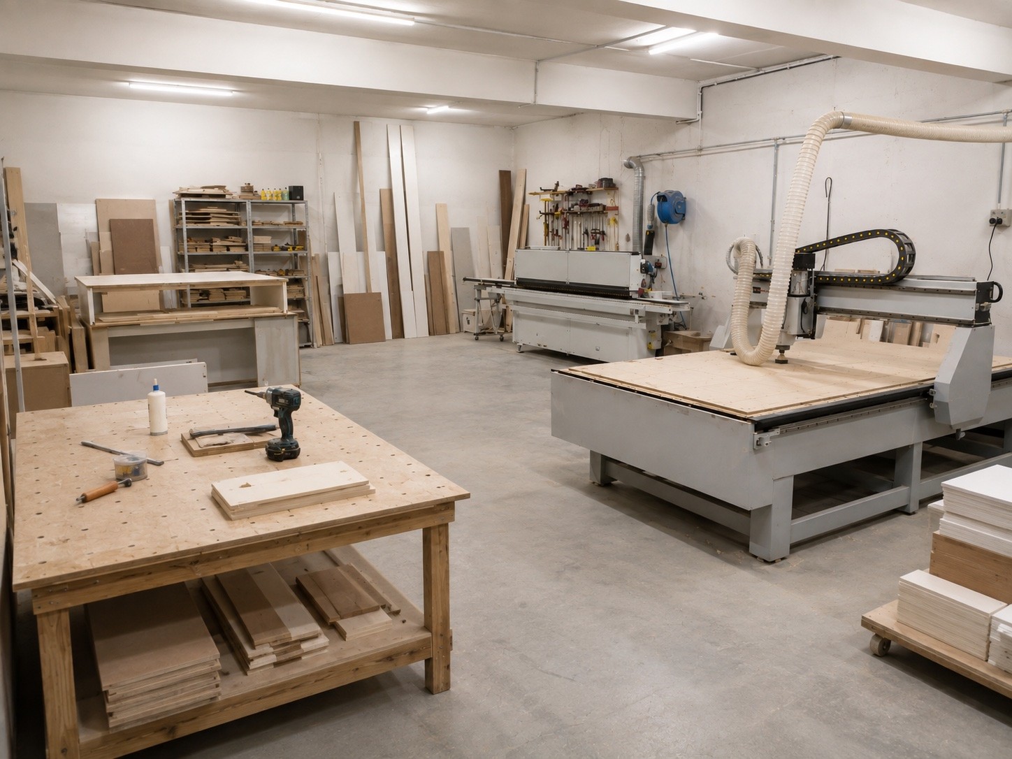 Kavela machining hall in Ankara: CNC router, edge bander and assembly benches