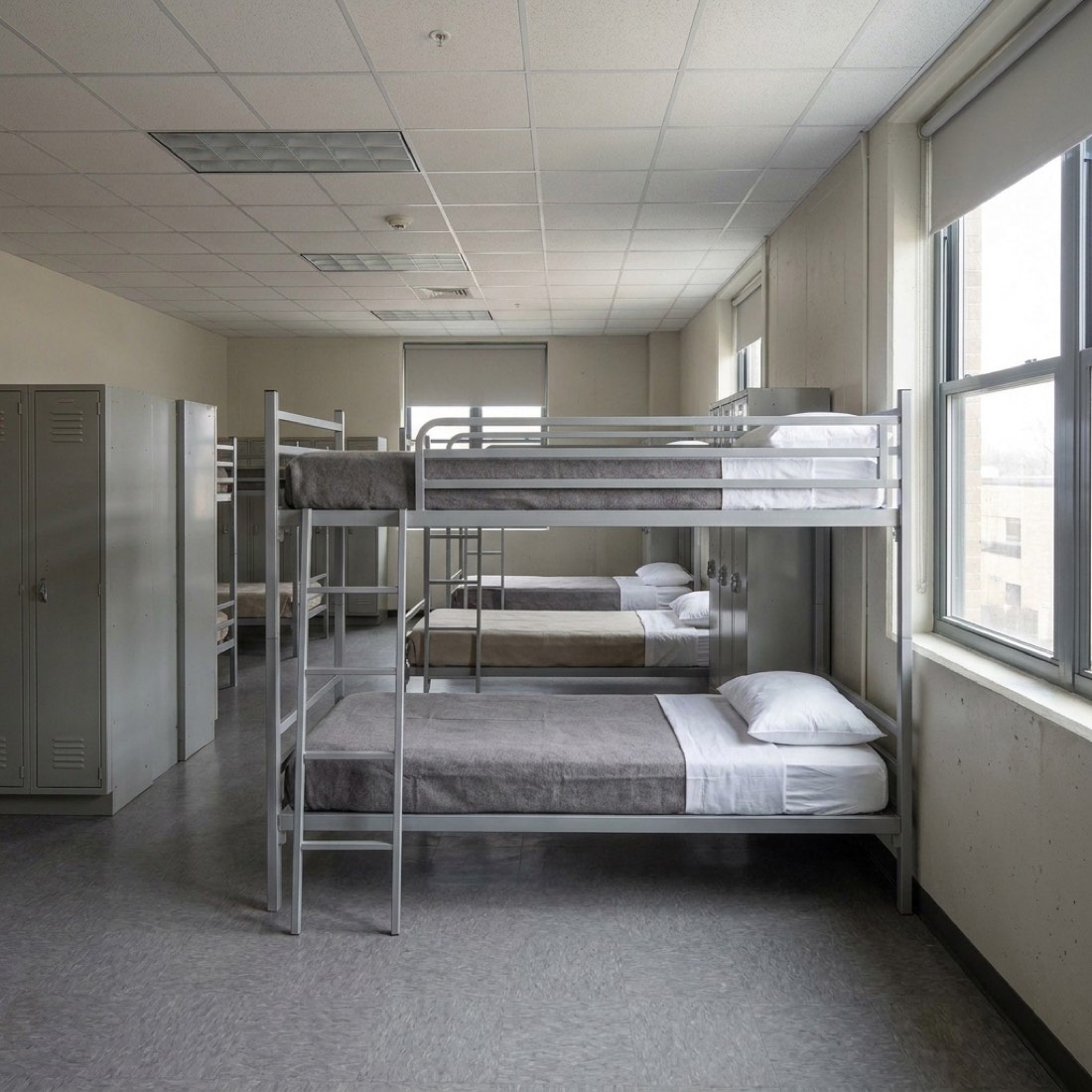 Worker dormitory with bunk beds and lockers by Kavela